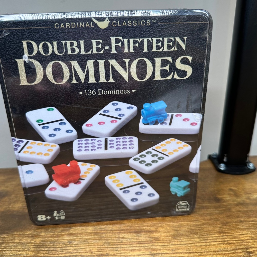 Cardinal Classics Double-Fifteen Dominoes 136 Color Dot Tiles in Storage Tin